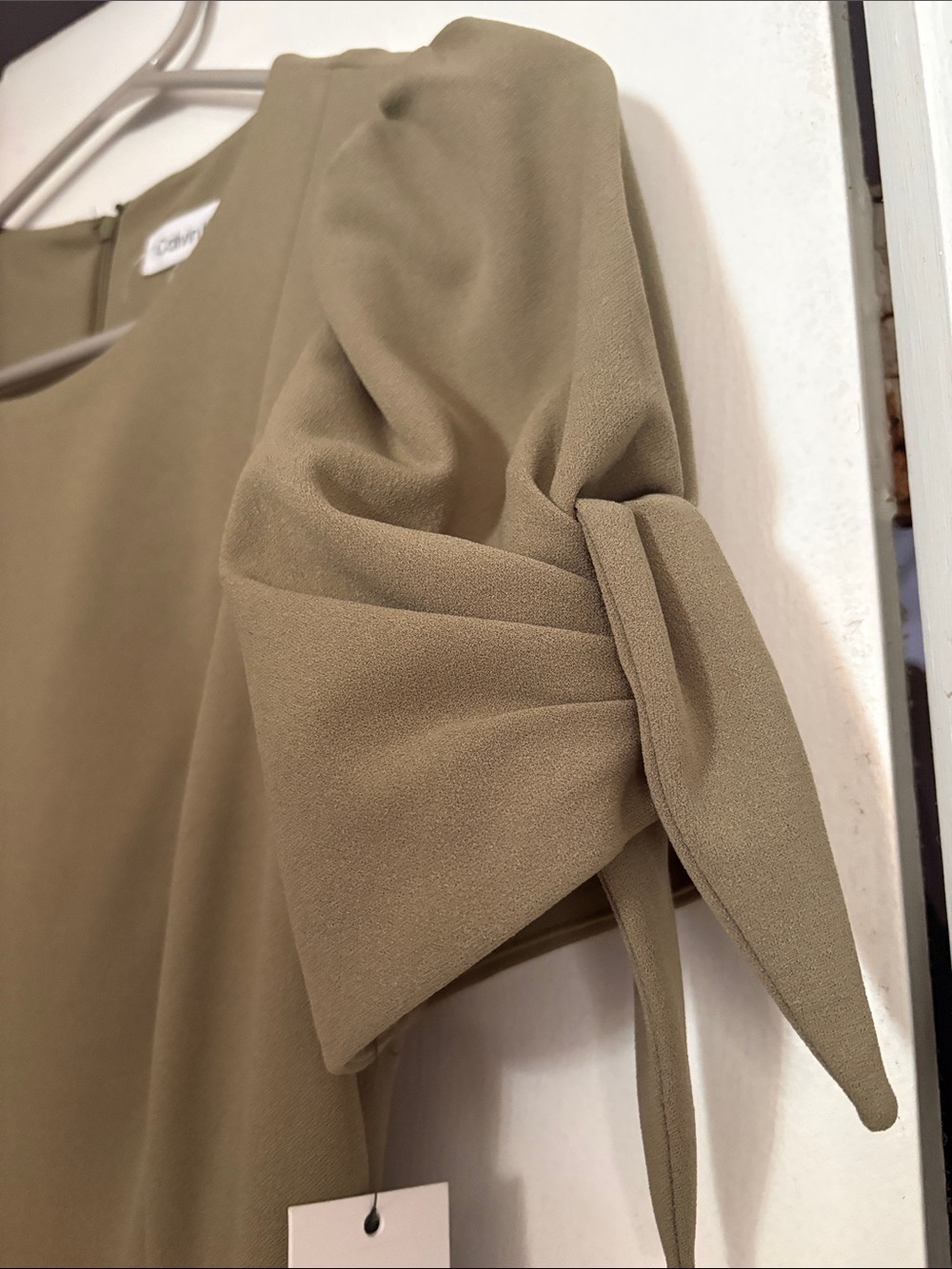 Calvin Klein Olive Puff-Sleeve Sheath Dress, size 4. - Picture 3 of 7